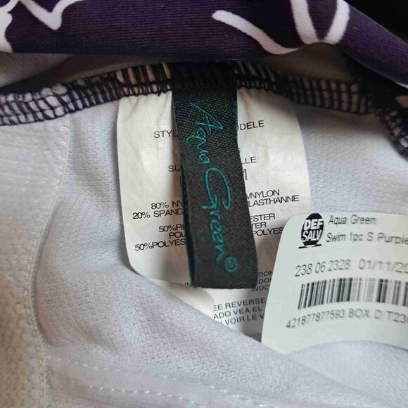 Aqua Green Purple Floral Keyhole Front One Piece Swimsuit - Picture 9 of 9